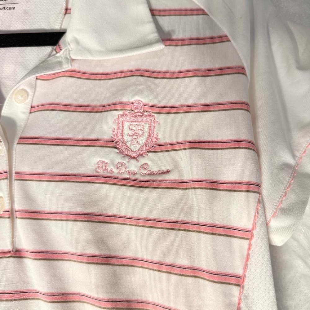 Adidas Women’s ClimaCool Golf Polo Shirt Size M White Pink Striped New with Tags - Picture 3 of 10